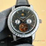 Knockoff Vacheron Constantin Traditionnelle Tourbillon Men Black Dial with Baguettes